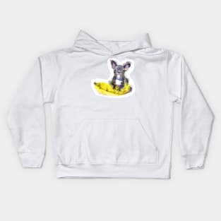 Cute Black And White Bulldog Puppy On A Yellow Cusion Digital Portrait Kids Hoodie